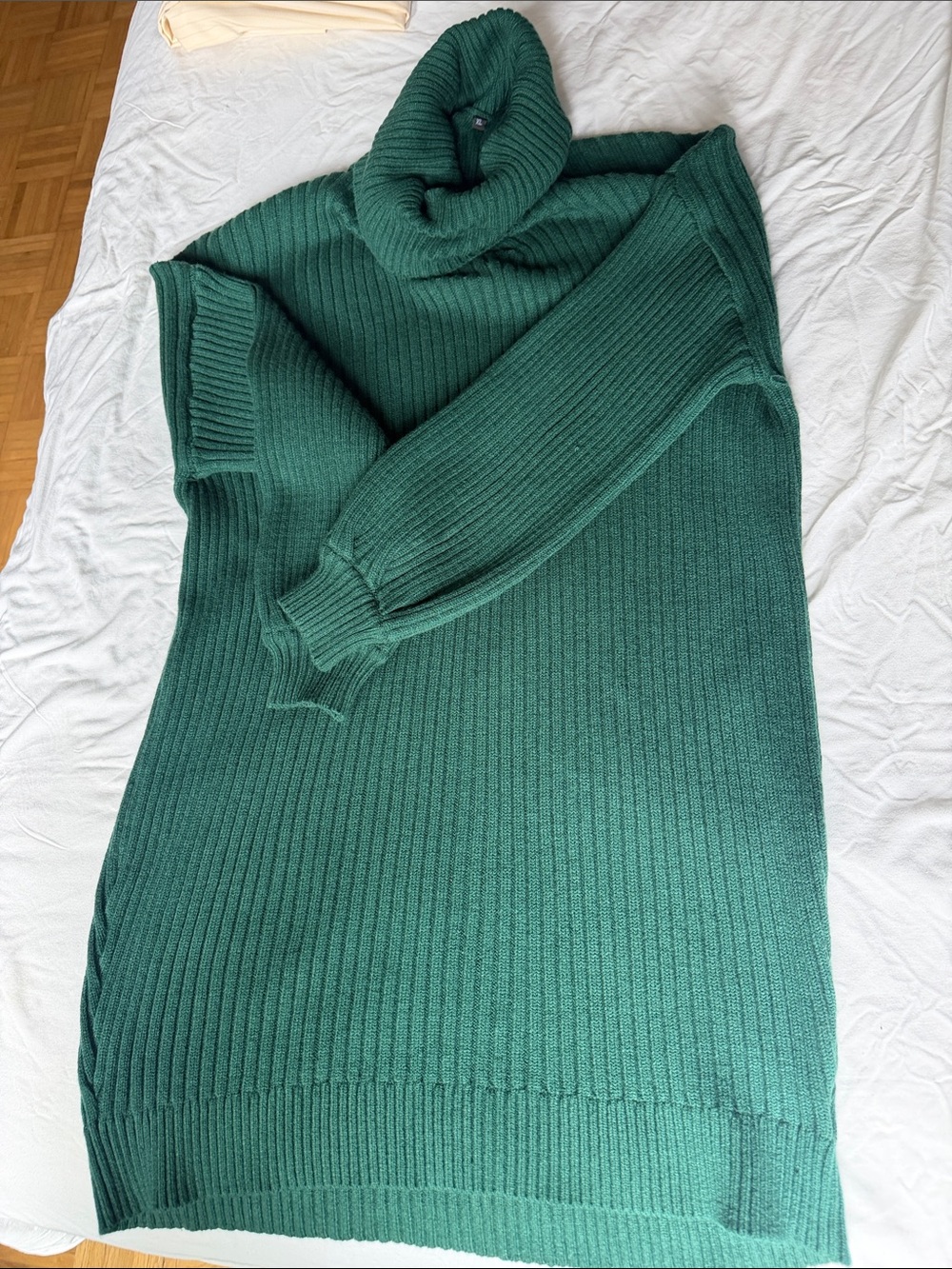 Turtleneck Ribbed Sweater Dress - Deep Green